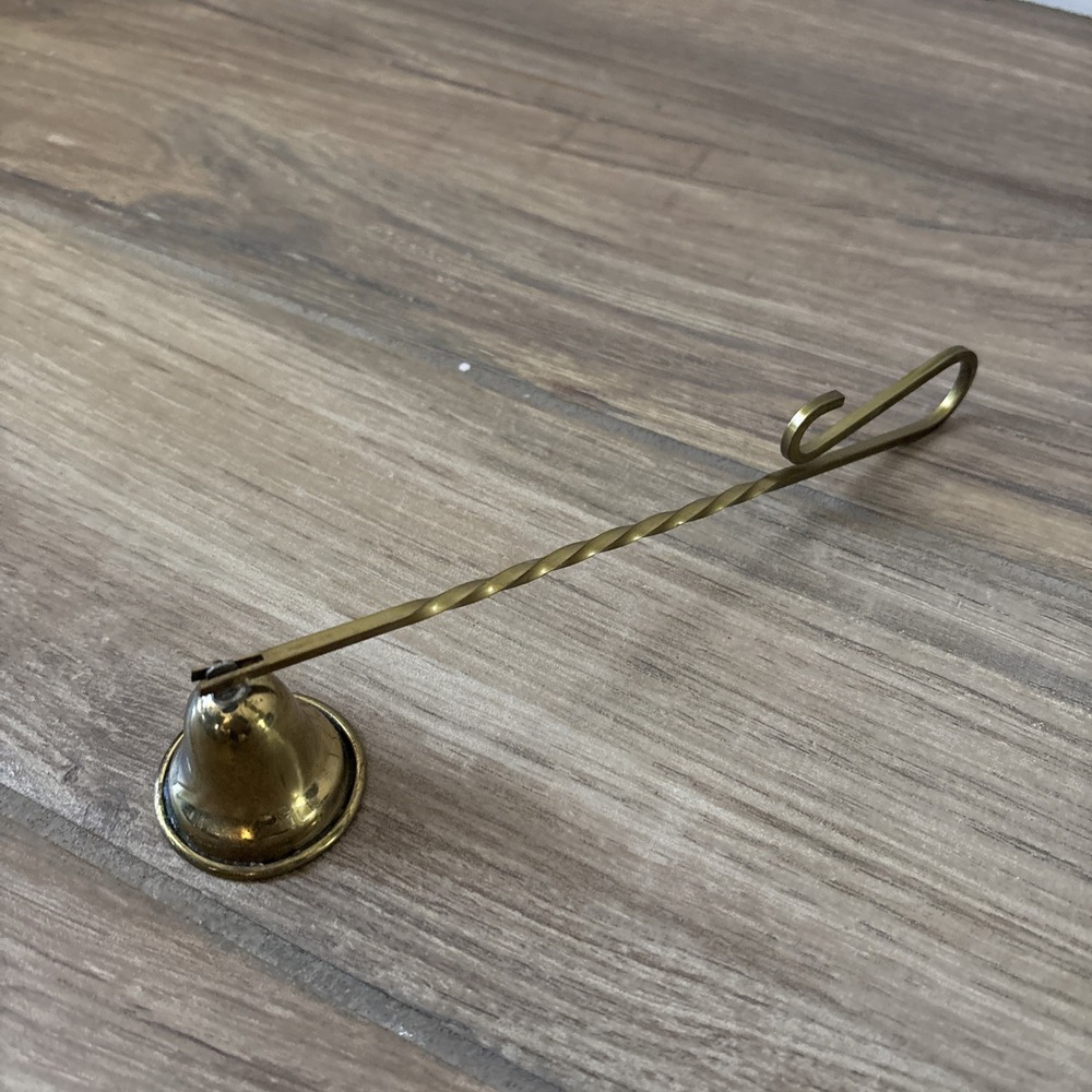 Brass Plated Twisted Handle Vintage Rounded Bell Candle Snuffer 8" - Picture 1 of 6